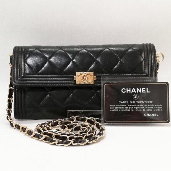 CHANEL Boy CC Chevron Flap Lambskin Wallet Chain Shoulder Crossbody Purse - Picture 1 of 10